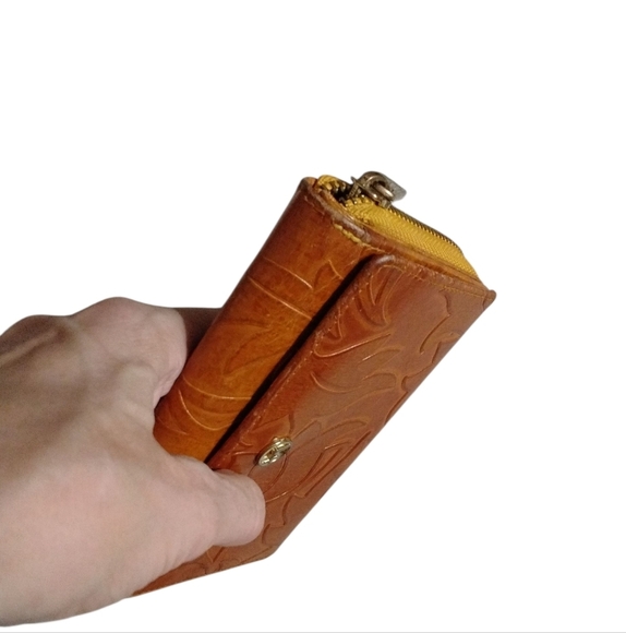 Valentina Wallet Caramel Brown Small Trifold Embossed Wallet - Picture 9 of 12